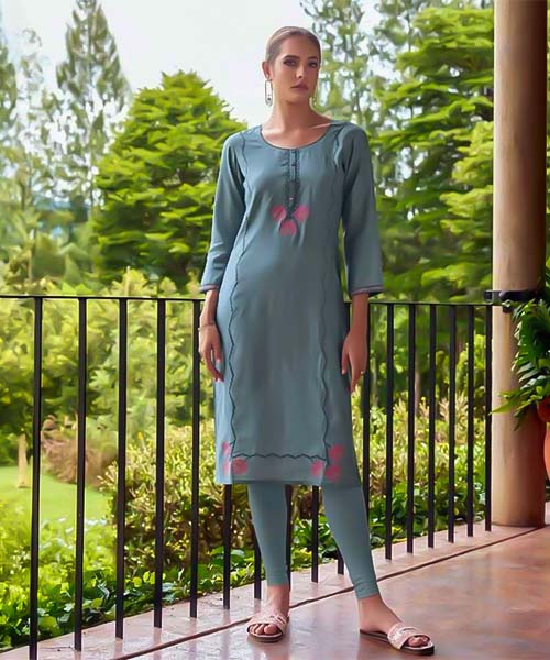 Blue Chanderi Casual Wear Kurti in denmark