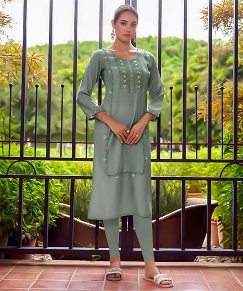 Green  Chanderi Casual Wear Kurti in denmark
