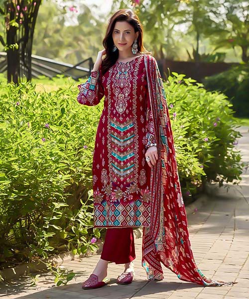 Red  Viscose Rayon Casual Wear Salwar Kameez