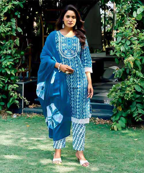 Blue  Cotton Casual Wear Salwar Kameez in bolton