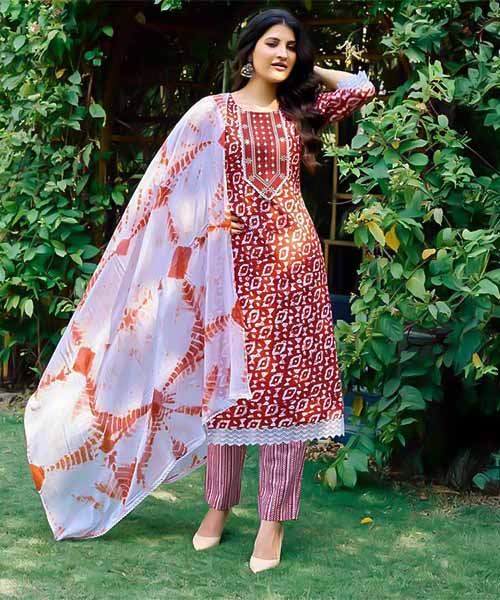 Red Cotton Casual Wear Salwar Kameez in bolton
