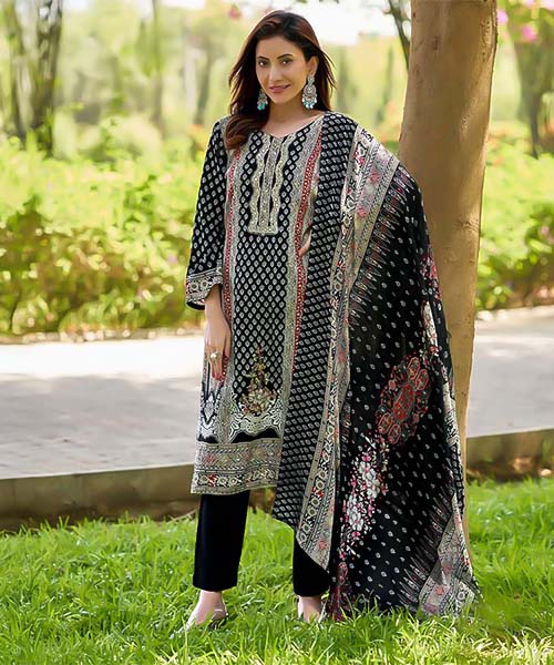 Black Viscose Rayon Casual Wear Salwar Kameez