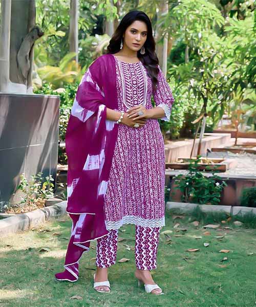 Purple Cotton Casual Wear Salwar Kameez in bolton