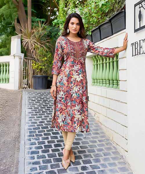 Red  Rayon Printed Kurti in ipswich