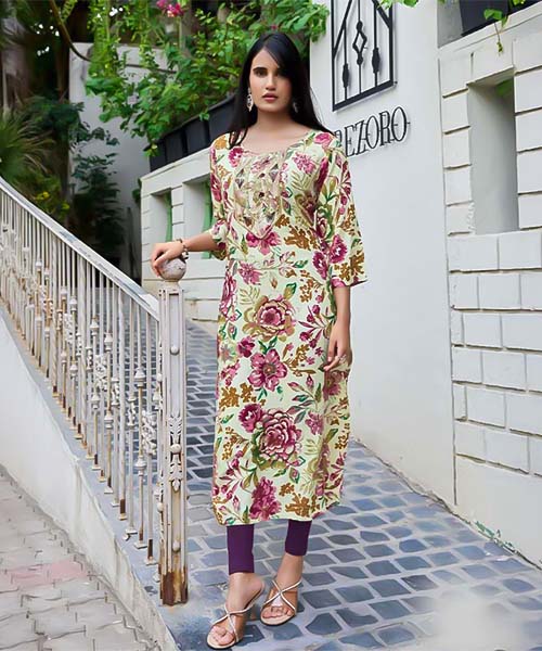 Green  Rayon Printed Kurti