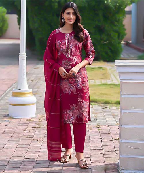 Red Modal Printed Salwar Kameez