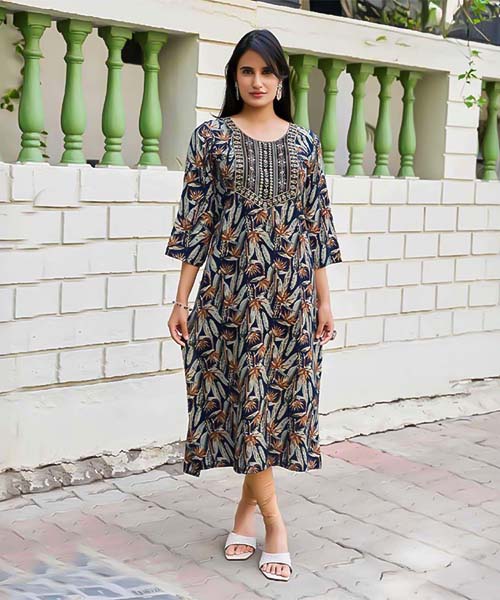 Black  Rayon Printed Kurti in truro