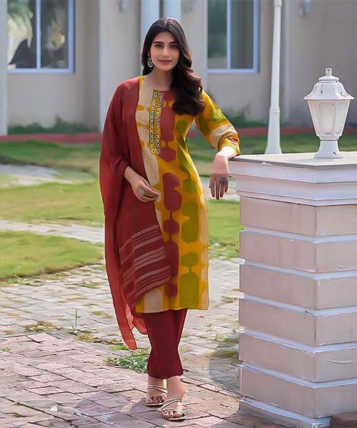 Yellow  Modal Printed Salwar Kameez