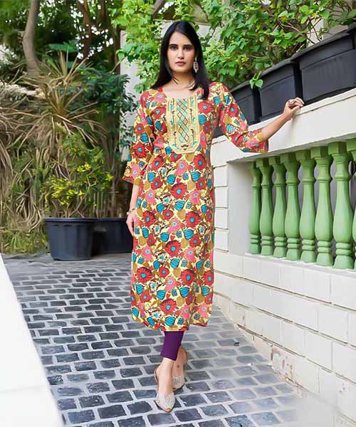 Red  Rayon Printed Kurti in ipswich