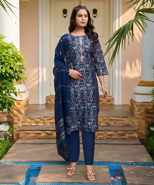 Blue  Modal Chanderi Casual Wear Salwar Kameez in northampton