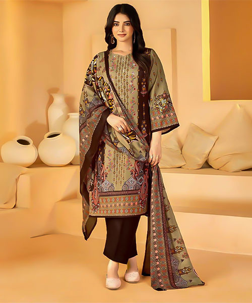 Brown Cotton Printed Salwar Kameez