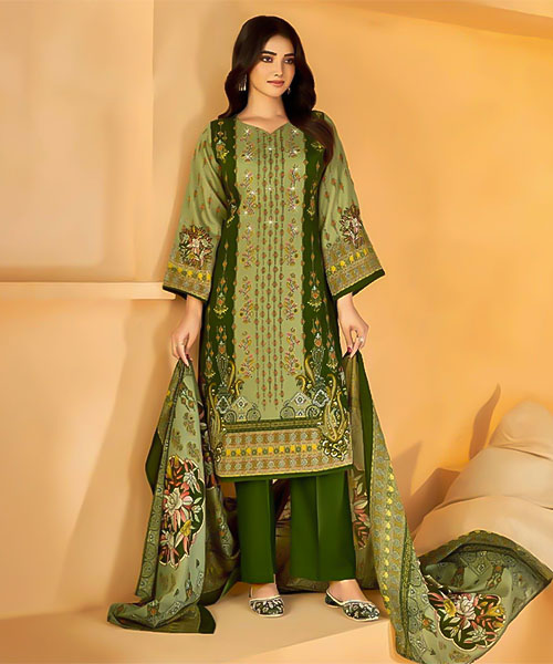 Green  Cotton Printed Salwar Kameez