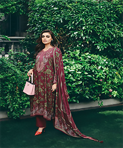 Maroon Viscose muslin Printed Suit