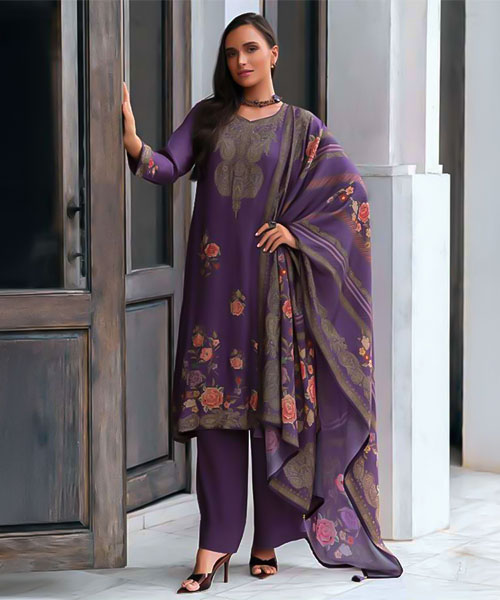 Purple Viscose Muslin Party Wear Salwar Kameez