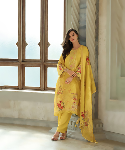 Yellow Viscose Partywear Suit