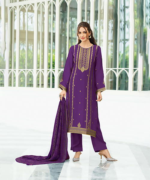 Purple Viscose  Designer Suit