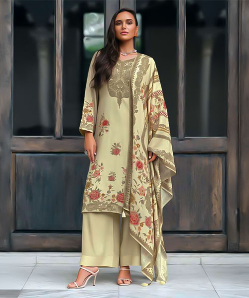 Yellow  Viscose Muslin Party Wear Salwar Kameez