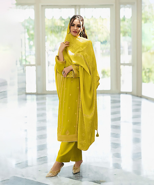 Yellow Viscose  Designer Suit