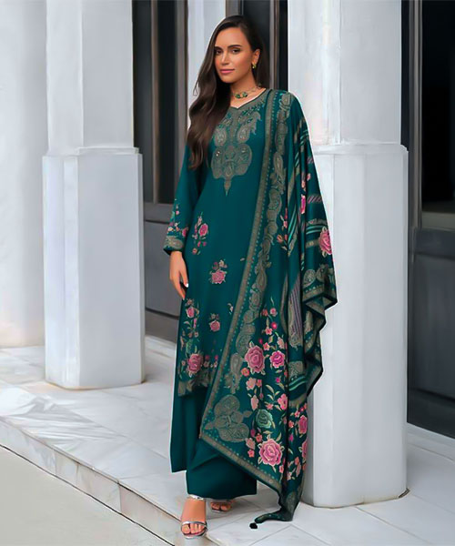 Green  Viscose Muslin Party Wear Salwar Kameez