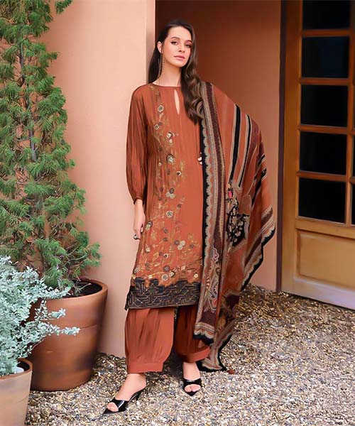 Brown  Viscose Muslin Party Wear Salwar Kameez