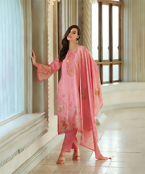 Pink Viscose Partywear Suit