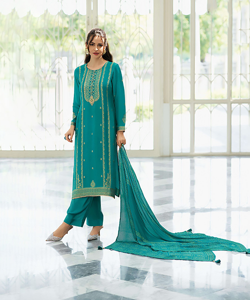 Sky blue Viscose  Designer Suit