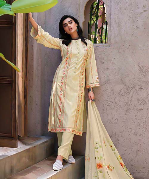 Yellow  Cotton Casual Wear Salwar Kameez