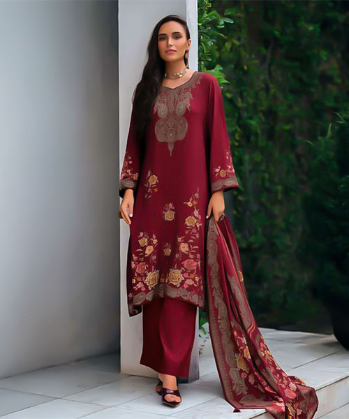 Red  Viscose Muslin Party Wear Salwar Kameez