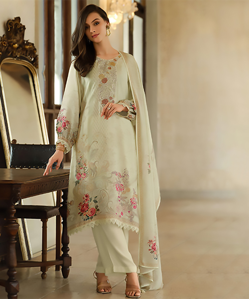 Cream Viscose Partywear Suit