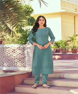 Blue ROMAN SILK Casual Kurtis