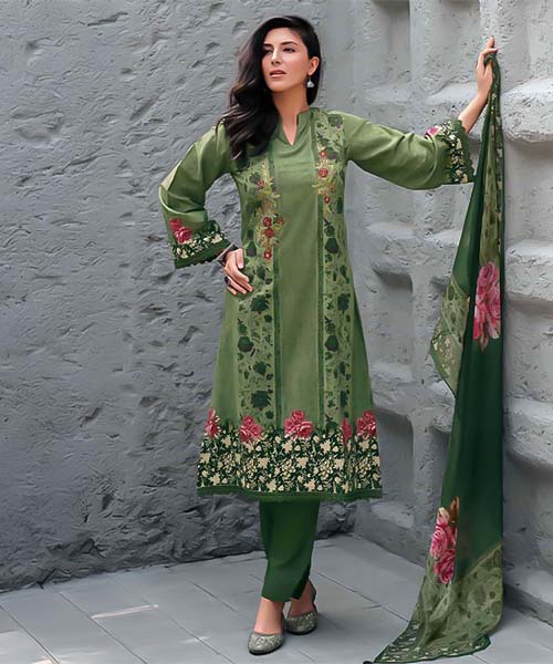 Green Cotton Party Wear Salwar Kameez in northampton
