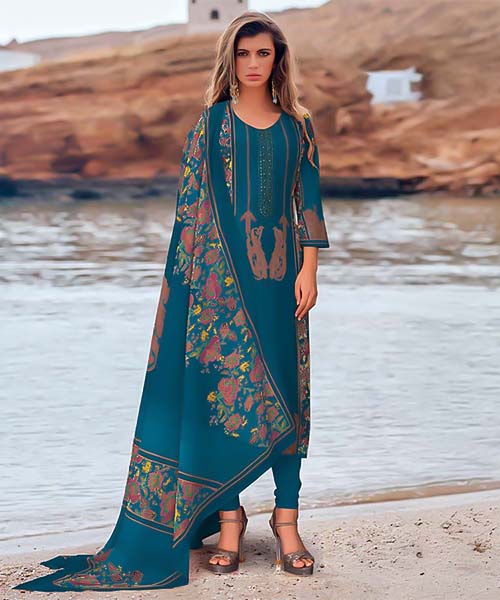 Blue Modal Satin Casual Wear Salwar Kameez in chester