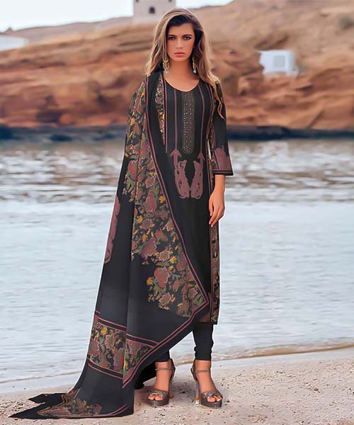 Black Modal Satin Casual Wear Salwar Kameez in chester