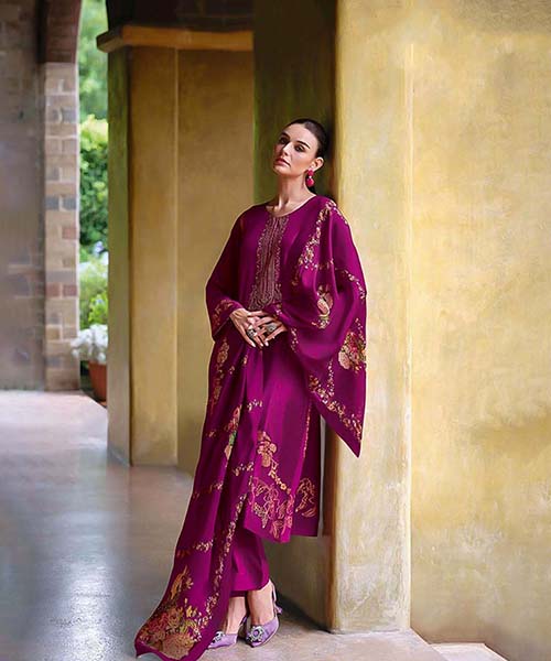 Violet Viscose Muslin Designer Salwar Kameez