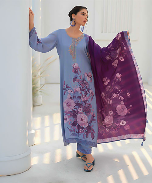 Blue  Muslin Party Wear Salwar Kameez