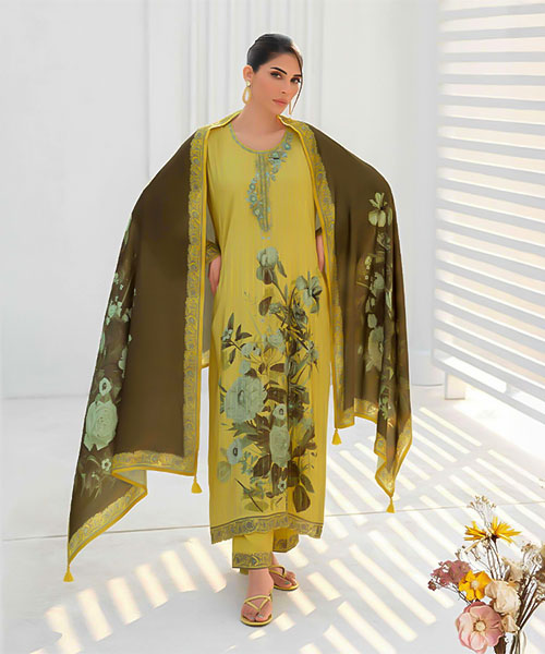 Yellow Muslin Party Wear Salwar Kameez