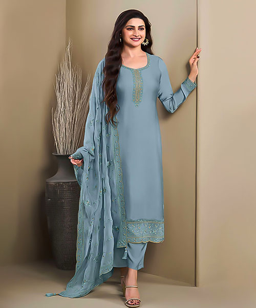 Blue Silk Party Wear Salwar Kameez