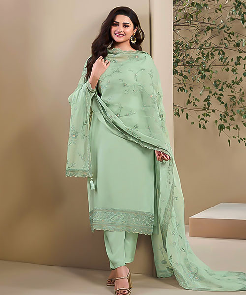 Green Silk Party Wear Salwar Kameez