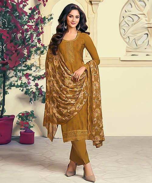 Brown Royal Crepe Casual Wear Salwar Kameez in europe