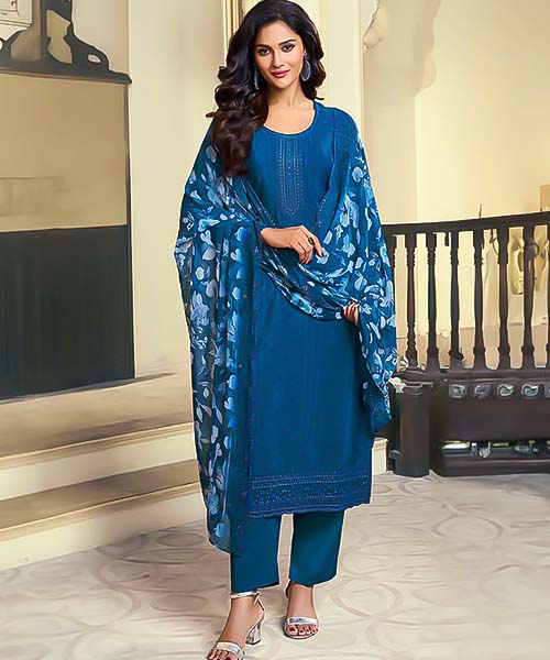 Blue  Royal Crepe Casual Wear Salwar Kameez in europe