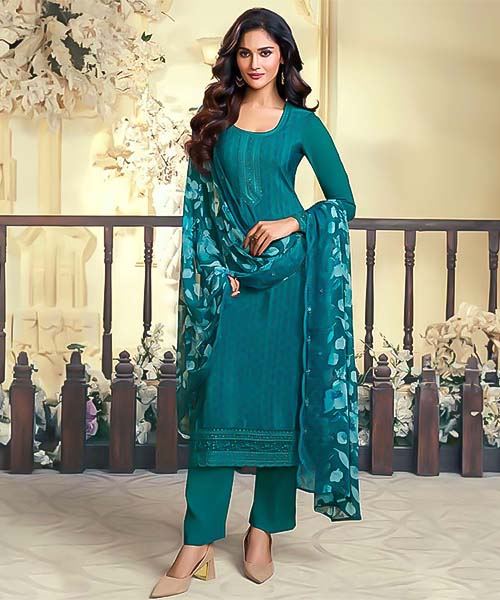 Cyan Royal Crepe Casual Wear Salwar Kameez in europe