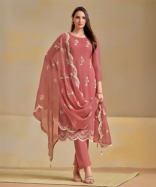 Orange  Organza Chiffon Party Wear Salwar Kameez in oxford