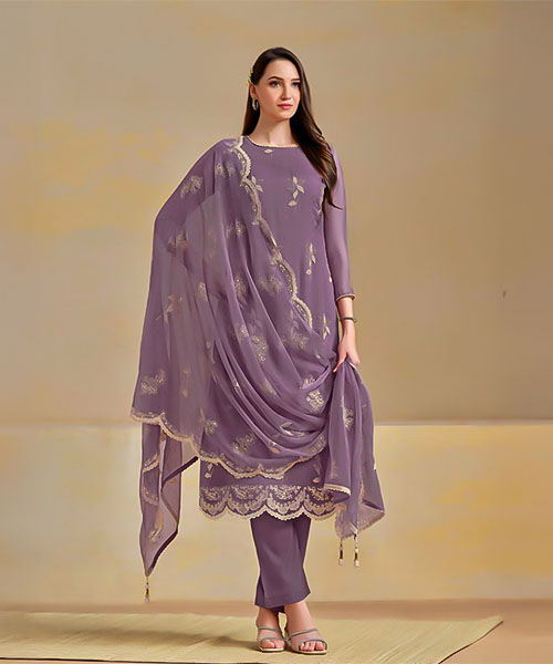Purple Organza Chiffon Party Wear Salwar Kameez in oxford
