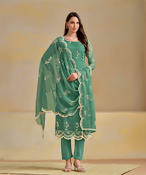 Green  Organza Chiffon Party Wear Salwar Kameez in oxford