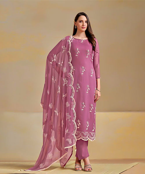 Purple Organza Chiffon Party Wear Salwar Kameez in oxford
