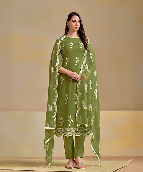 Green  Organza Chiffon Party Wear Salwar Kameez in oxford