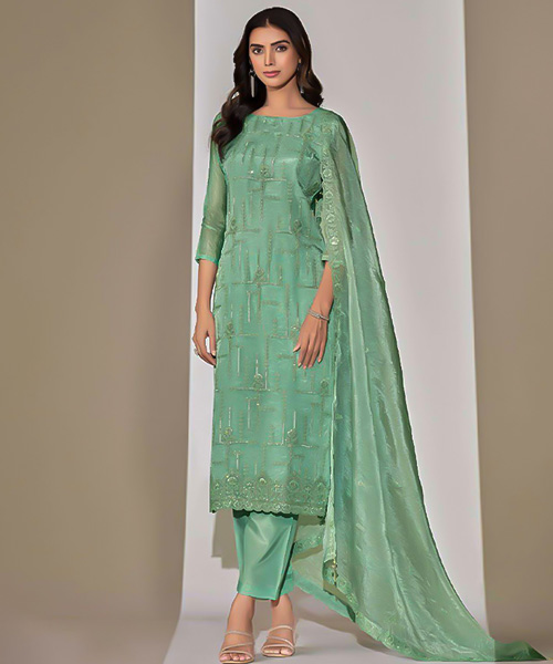 Green  Organza Party Wear Salwar Kameez in austin