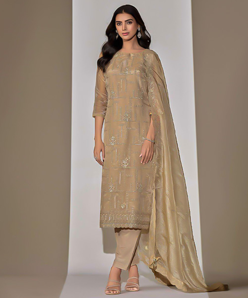 Golden Organza Party Wear Salwar Kameez in austin