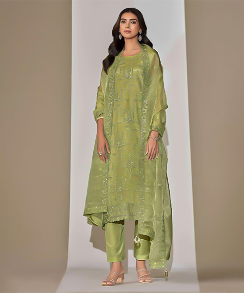 Green Organza Party Wear Salwar Kameez in austin