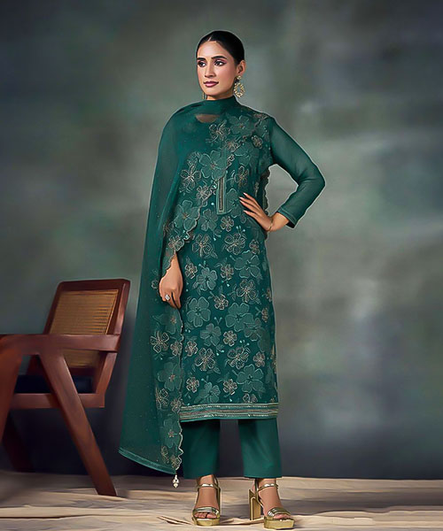 Green  Twinkle Chiffon Designer Salwar Kameez